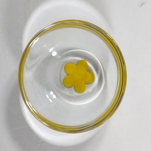 Orrefors Crystal Bowl Yellow Flower Sweetie Hand Painted Sweden